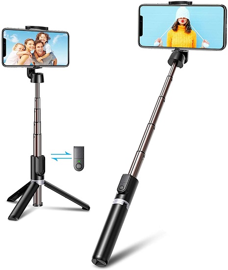 TEUMI Bluetooth Selfie Stick Tripod, Mini Extendable 3 in 1 Aluminum Phone Tripod Selfie Stick with Wireless Remote, Compatible with 13 Pro Max/13 Pro/12/11/8, Galaxy Note 20/10 Plus & More