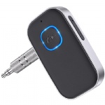 TEUMI Bluetooth 5.0 Receiver for Music Streaming, Bluetooth AUX Adapter with Built-in Mic, Wireless Music Adapter for Car, Home Stereo, Speakers(Handsfree Car Kits, 16H Playtime, Dual Link)-Silver