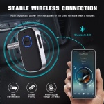 TEUMI Bluetooth 5.0 Receiver for Music Streaming, Bluetooth AUX Adapter with Built-in Mic, Wireless Music Adapter for Car, Home Stereo, Speakers(Handsfree Car Kits, 16H Playtime, Dual Link)-Silver