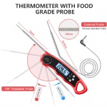 Meat Thermometer Instant Read, TEUMI Digital Food Thermometer with Dual Prode [1 Extra Wire Prode] and Alarm Setting, BBQ Thermometer with ºF/ºC Button, Kitchen Cooking Thermometer for Oven Grill Smoker Candy