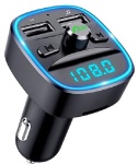 TEUMI FM Transmitter for Car Bluetooth 5.0, Blue Ambient Light Bluetooth Car Adapter, Wireless FM Radio Car Kit, Hands Free Calling, Dual USB Ports 5V 2.4A & 1A, Support SD Card USB Flash Drive