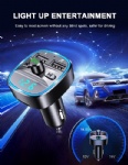 TEUMI FM Transmitter for Car Bluetooth 5.0, Blue Ambient Light Bluetooth Car Adapter, Wireless FM Radio Car Kit, Hands Free Calling, Dual USB Ports 5V 2.4A & 1A, Support SD Card USB Flash Drive