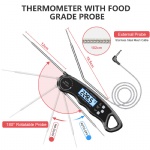 Meat Thermometer Instant Read, TEUMI Digital Food Thermometer with Dual Prode [1 Extra Wire Prode] and Alarm, BBQ Thermometer with ºF/ºC Button, Kitchen Cooking Thermometer for Oven Grill Smoker Candy