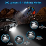 TEUMI Headlamp with Motion Sensor, LED Headlight - 500 Lumen, IPX6 Waterproof, 4 Lighting Modes, 1200mAh Battery USB Rechargeable Head Lamp Flashlight for Camping Hiking Running Hunting Cycling