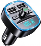 TEUMI FM Transmitter for Car Bluetooth 5.0, Blue Ambient Light Bluetooth Car Adapter, Wireless FM Radio Car Kit, Hands Free Calling, Dual USB Ports 5V 2.4A & 1A, Support SD Card USB Flash Drive