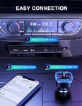 TEUMI FM Transmitter for Car Bluetooth 5.0, Blue Ambient Light Bluetooth Car Adapter, Wireless FM Radio Car Kit, Hands Free Calling, Dual USB Ports 5V 2.4A & 1A, Support SD Card USB Flash Drive